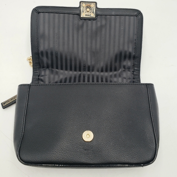 Victoria's Secret Chain Strap Shoulder Bag Gold Studded Black Faux Leather Flap - Picture 6 of 14